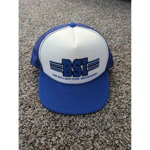 Vintage 1996 BSI Bullsh••ers Invitational Snapback Mesh Trucker Hat Blue OSFM